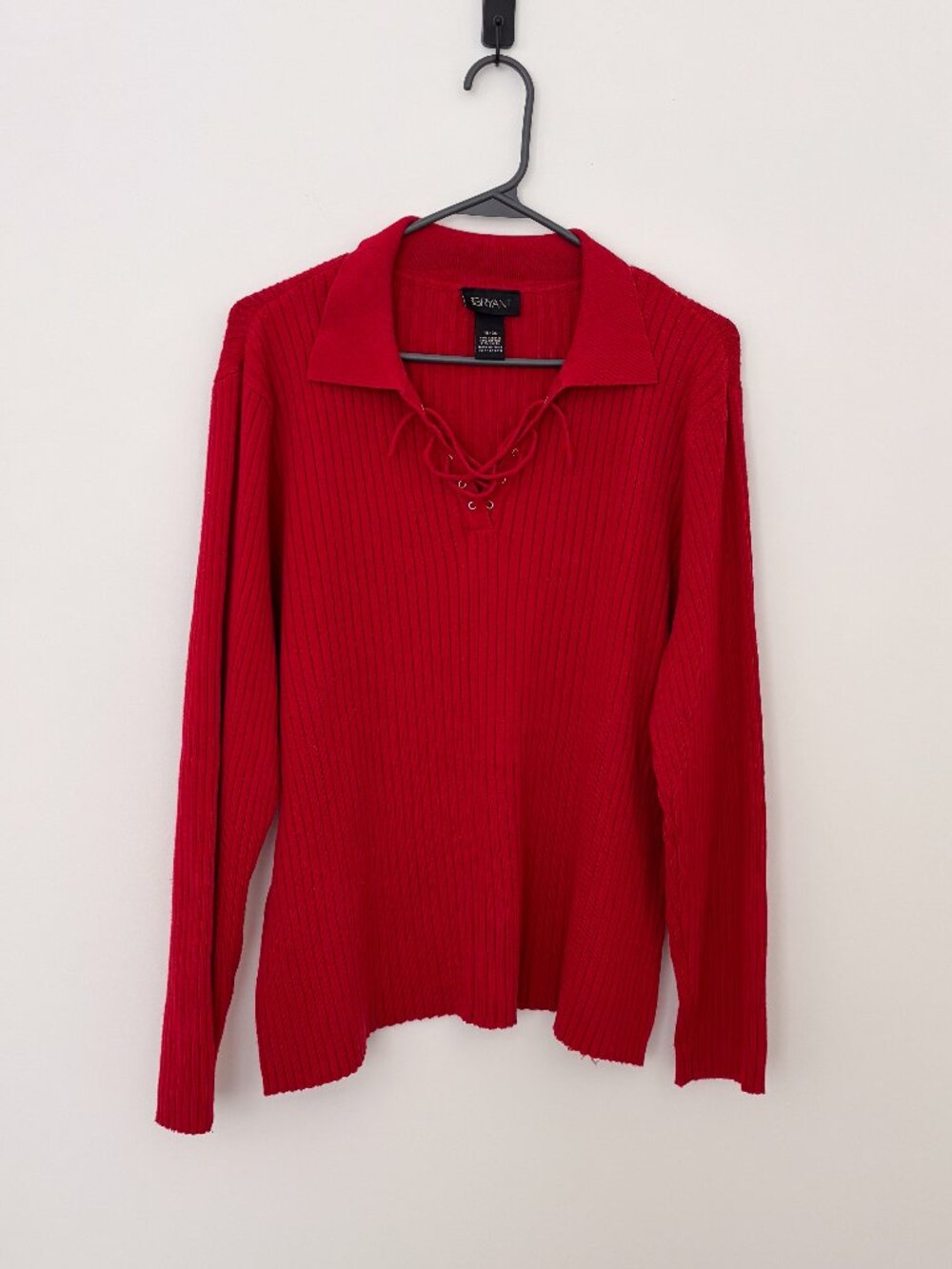 Lane Bryant Red Ribbed Lace Up Henley Sweater Top Plus Size 18/20 Y2K